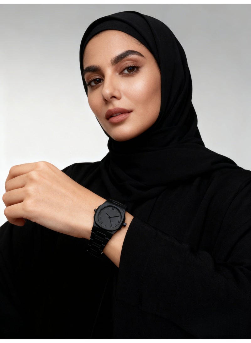 إيه آن د دبليو ساعة عربية نسائية بتصميم ثماني أنيق، ساعة يد كوارتز باللون الأسود، أرقام عربية واضحة، مقاومة للماء 5ATM، زجاج معدني، هدية لمحبات الساعات العربية - Image 2
